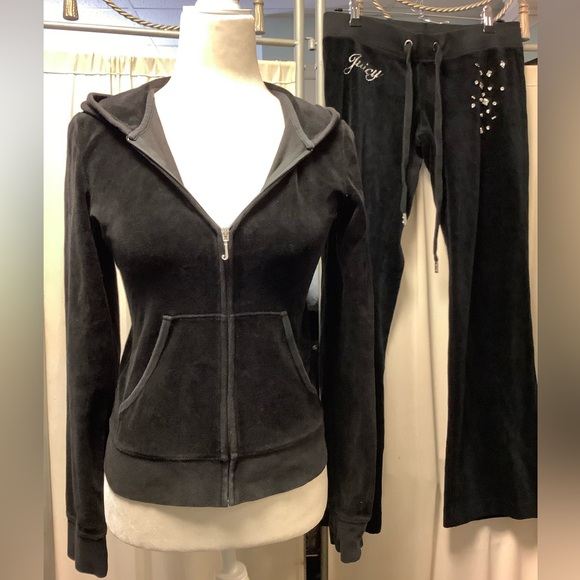 Juicy Couture Velour Pants 30 x 29 Zip Up Hoodie Tracksuit - Picture 2 of 16